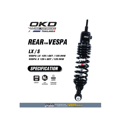 Phuộc Sau OKD 350mm Vespa LX / S (chính hãng) Phuộc Sau OKD 350mm Vespa LX / S (chính hãng)