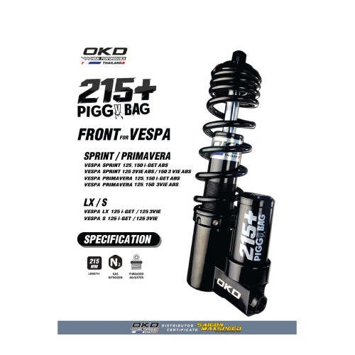 Phuộc Trước OKD Piggy Bag 215mm Vespa Sprint / Primavera / LX / S (chính hãng) Phuộc Trước OKD Piggy Bag 215mm Vespa Sprint / Primavera / LX / S (chính hãng)